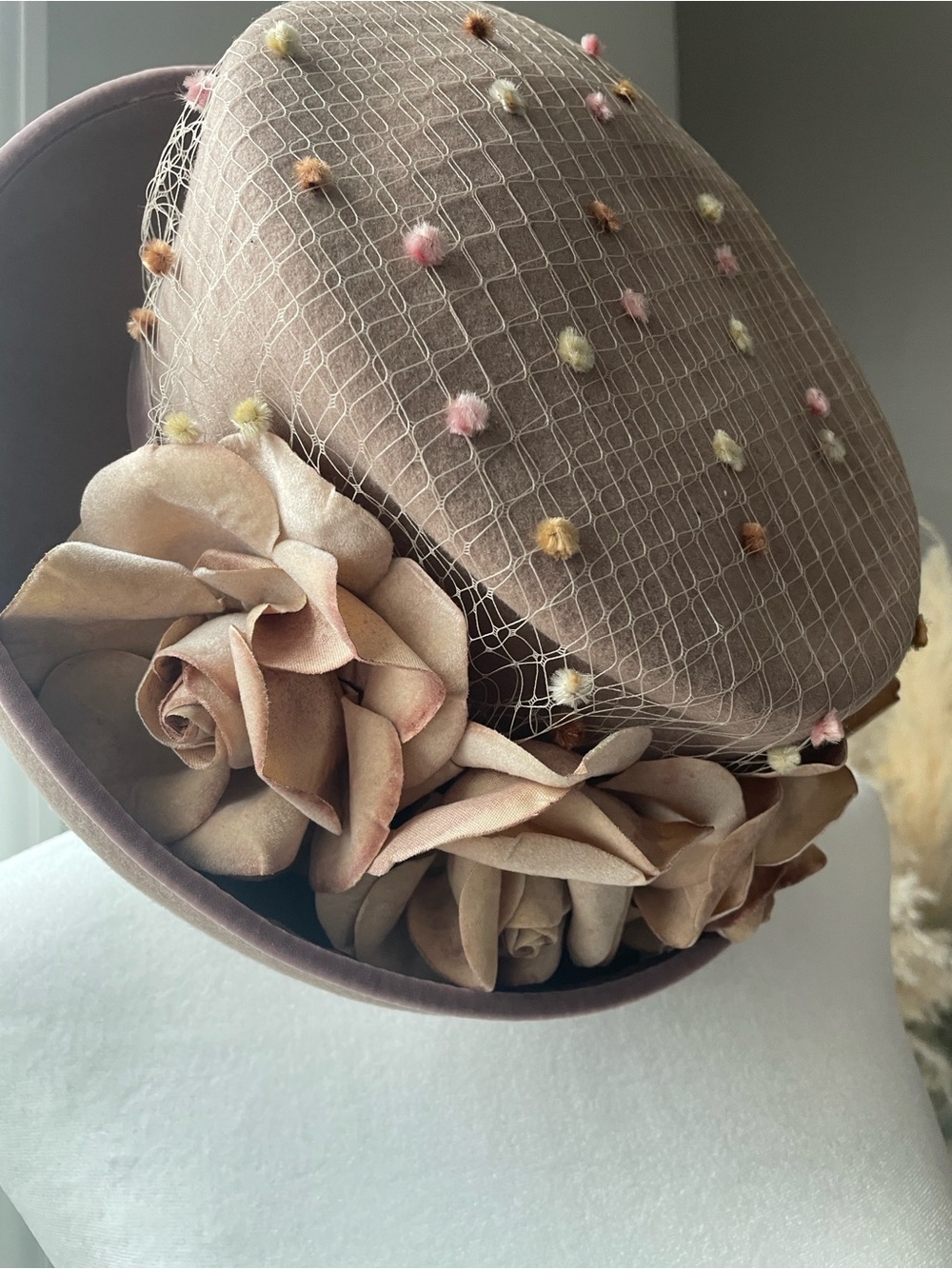 Gorgeous Vintage KOKIN New York Floral Statement Hat – 100% Wool Felt Foundation